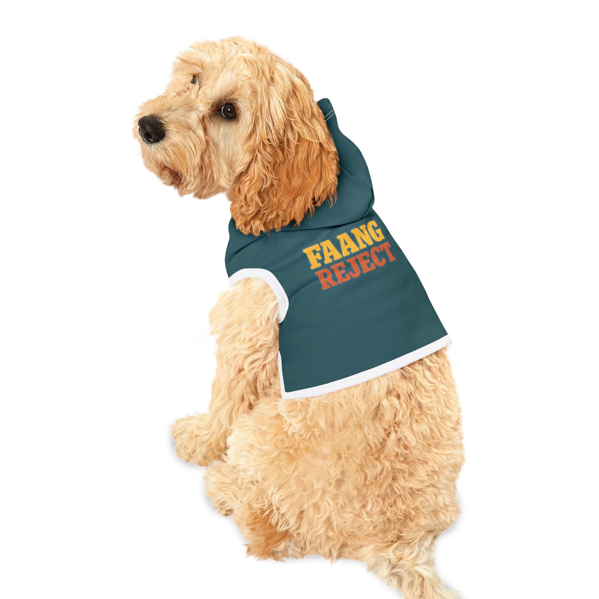 FAANG Reject Dog Hoodie – Funny Tech-Inspired Pet Sweatshirt for Washed-Up Work-from-Home Dogs